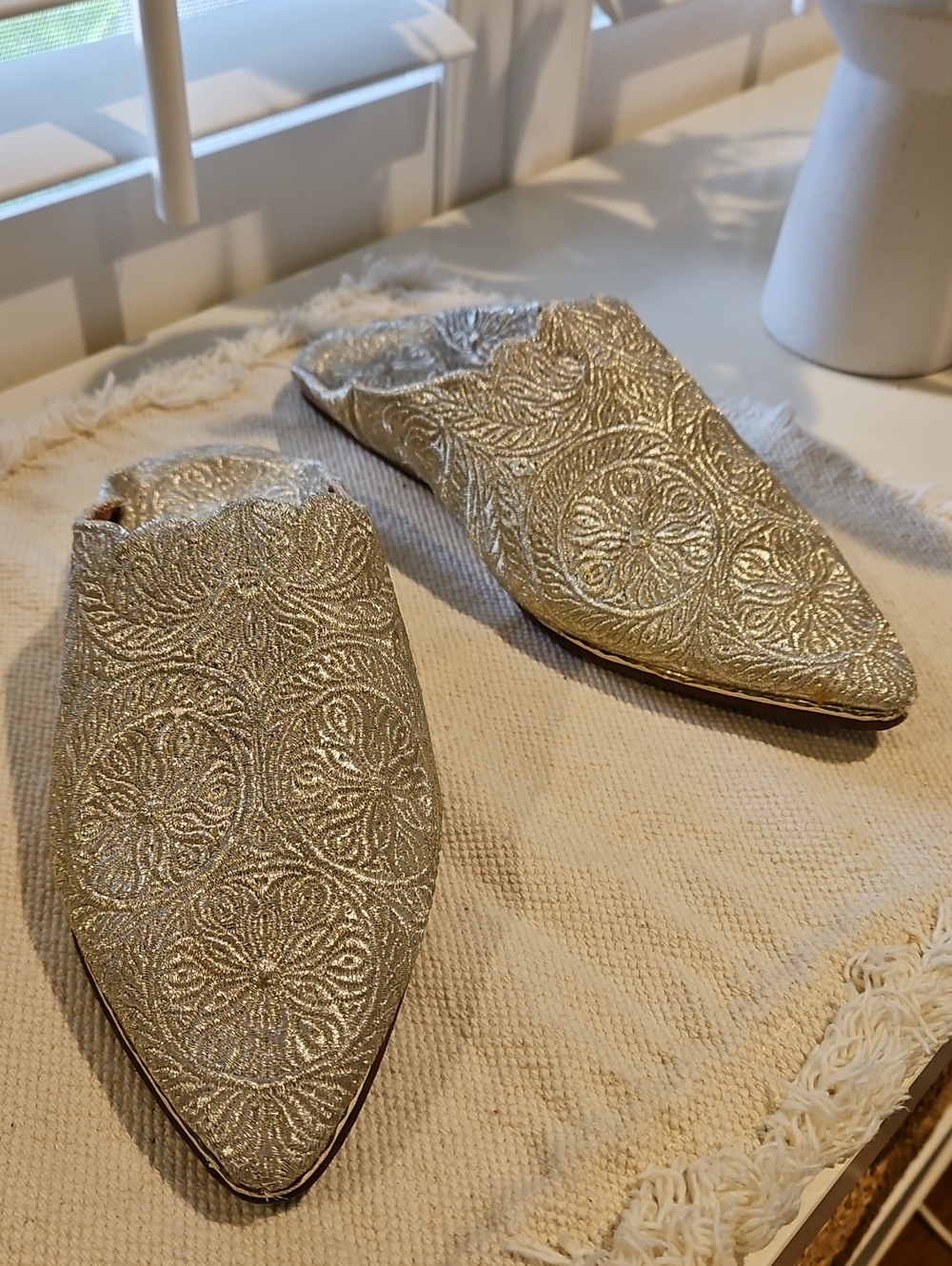 Silver Embellished Mules with Intricate Design 0065